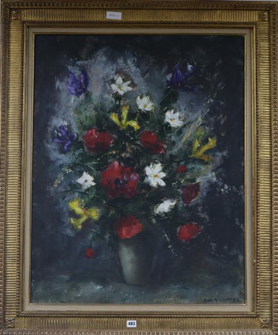 Jacques Michel G. Dunoyer (1933-2000) Still life of flowers in a vase 36 x 28in.
